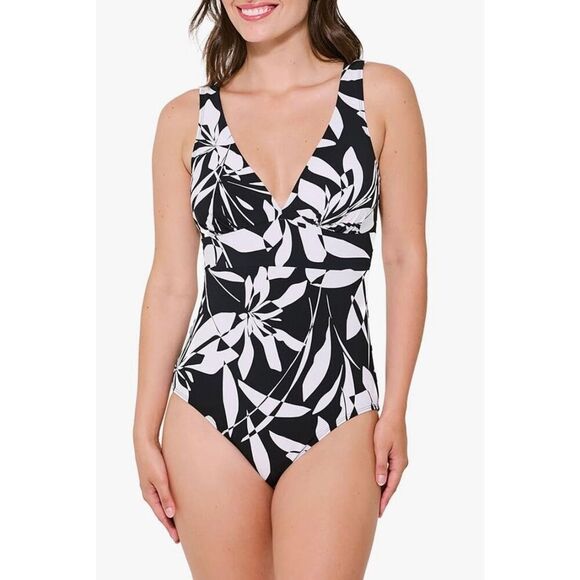 Christina Women’s Floral V-Neck One-Piece with Underwire Support, Tummy Tamer - Picture 1 of 8